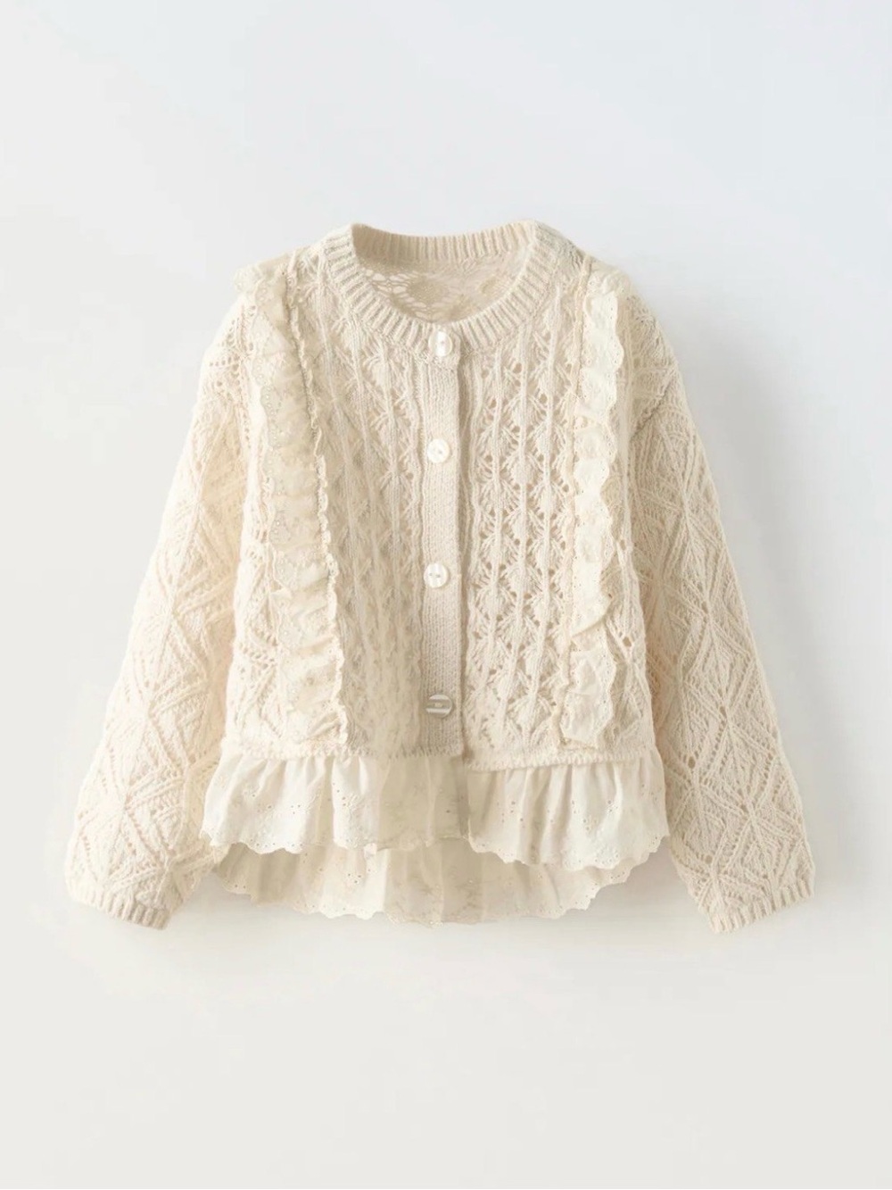 Zara Cream Girl’s Knit Ruffle-Hem Button Cardigan Size 3 Years